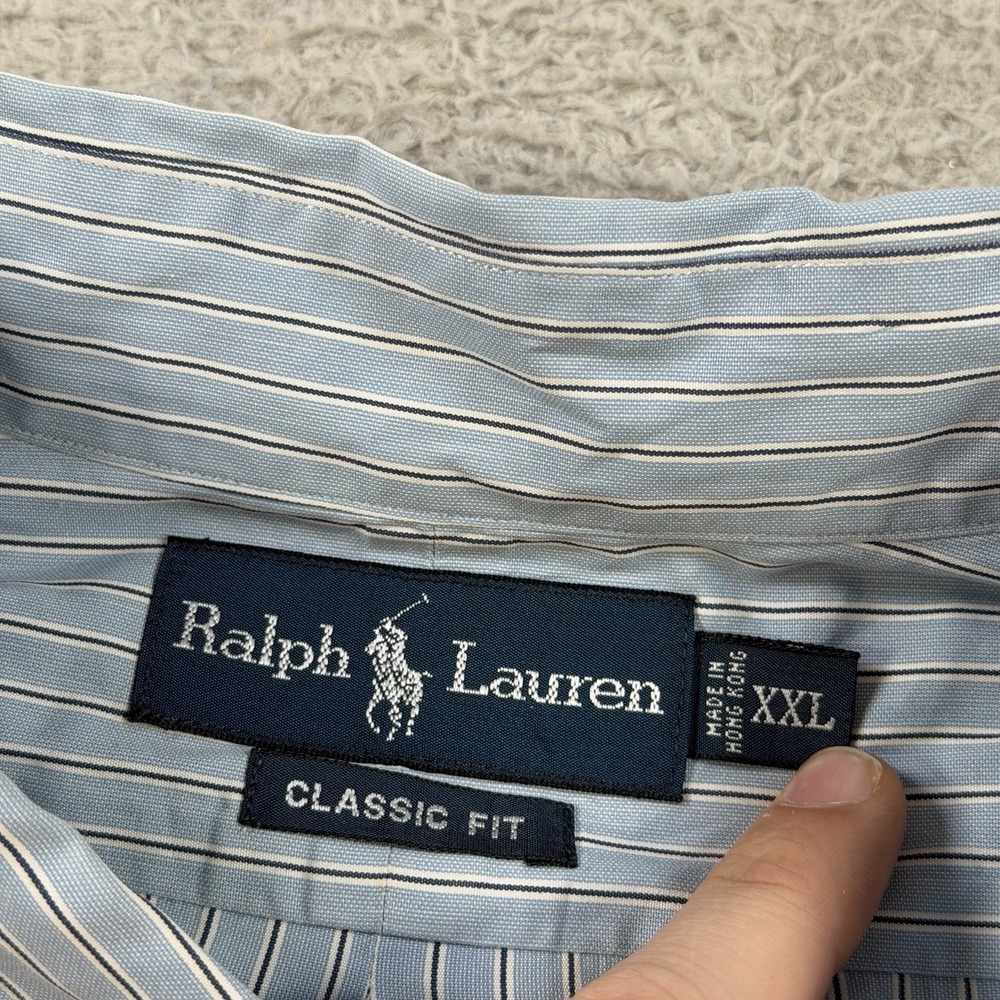 Polo Ralph Lauren Shirt Men 2XL Blue Striped Classic Fit Button Down Pony Cotton - Picture 3 of 8